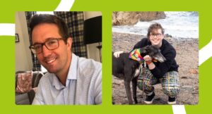 headshots of Matt Smith, former co-chair, and Reb Curtis-Moss, incoming co-chair, on branded EDCH background